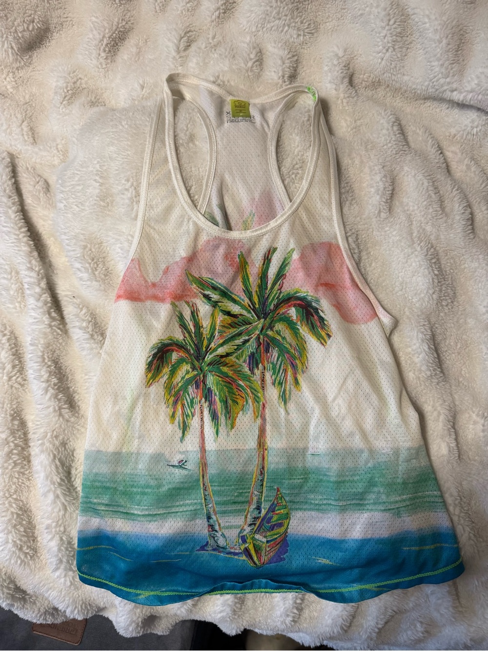 Farm Rio Tropical Palm Graphic Racerback Tank - White